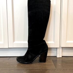 Robert Clergerie Black Boots Chunky Heel Suede Patent Leather Platform 6.5
